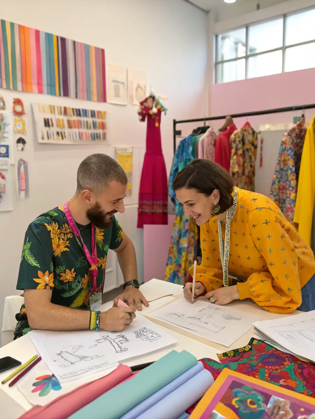 A behind-the-scenes shot of artists collaborating on a project facilitated by BY VALACROFT, showing the support and resources provided to artists to develop and showcase their work.